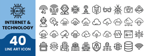 Internet technology icons network cloud artificial intelligence vector