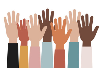 Obraz premium Diverse Raised Hands Illustration Equality, Diversity, Inclusion, and Community Unity Representation