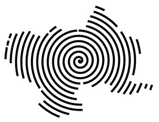 Symbol Map of the County Utenos (Lithuania) showing the territory with a black spiral line