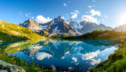 Alpine Lake Reflection with Sunrise.