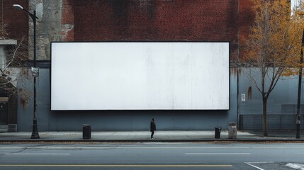 Urban street with blank billboard and autumn trees in tranquil cityscape