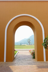 orange cement  door to the garden