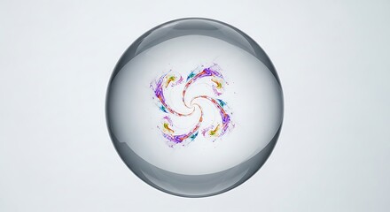 Abstract Swirling Design within a Crystal Sphere Colorful Fractal Art. AI Generated