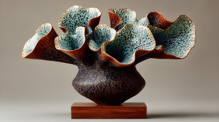 High quality handcrafted ceramic sculpture with rich brown textured glaze.