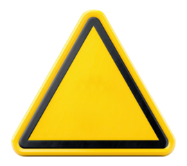 blank plain yellow warning triangle sign isolated on png transparent background