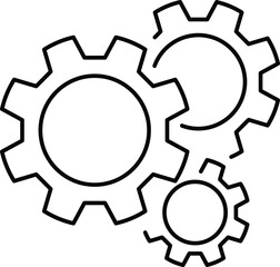 Three interlocking gears in a simple black outline on a white background