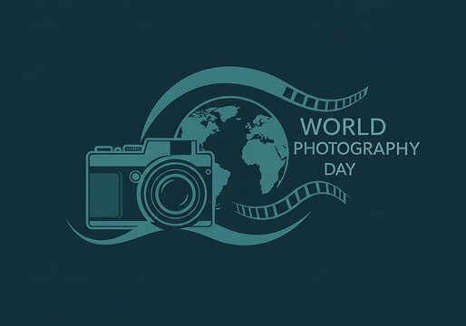 World photography day with camera and globe