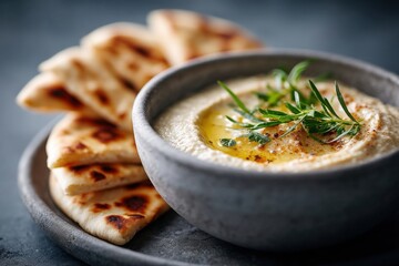 Creamy baba ghanoush elegantly served with warm pita bread for a delightful culinary experience