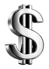 Chrome dollar currency symbol isolated on png transparent background