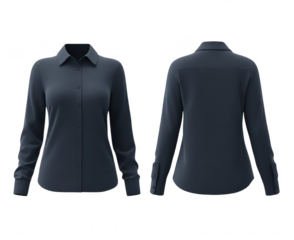 Front and back view of a dark gray button-down shirt