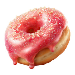 glazed donut with pink frosting and dripping icing isolated on png transparent background