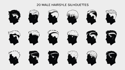 Collection of 20 Diverse Male Hairstyle Silhouettes Trendy Haircut Styles and Grooming Ideas