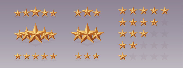 Gold Star Rating Collection for Reviews and Ratings Vector.