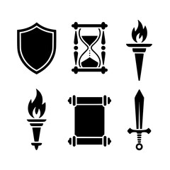 Vintage Symbol Set: An assortment of classical, emblematic icons comes together, evoking a sense of timeless historical significance. This set captures the essence of protection, time, light.