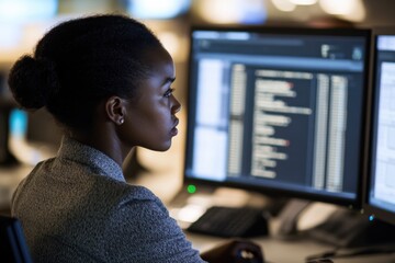 Young Black woman experiences frustration from computer system breakdown in modern office environment