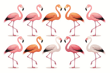 Obraz premium Illustration Featuring a Pattern of Pink, Orange and White Flamingos Standing on One Leg