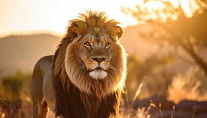 Obraz premium Majestic lion in golden light (1)