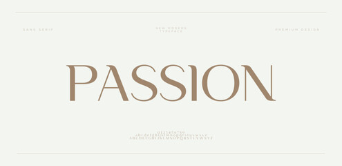 Passion Minimal luxury font alphabet logo. Minimal modern urban fonts for logo, brand etc. Typography typeface uppercase lowercase and number. vector illustration