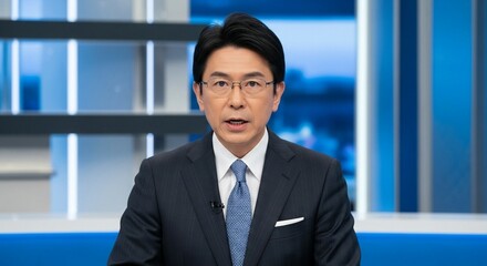 ニュースの顔、知的な男性キャスターのポートレート	