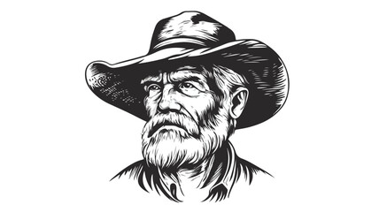 Young Farmer Portrait Logo Icon In Simple Old Black Style