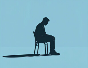 Lonely silhouette sitting on a chair, minimalist surreal illustration