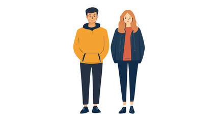 Young Modern Couple Man and Woman Vector Illustration