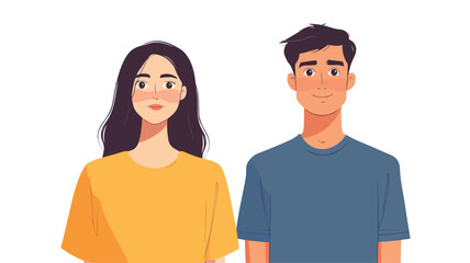 Young Modern Couple Man and Woman Vector Illustration