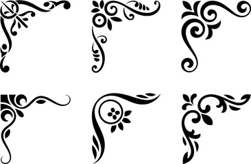 Ornate decorative corner elements floral swirls and leaf motifs vector