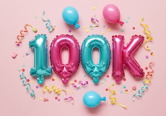 Shiny 100k balloons with confetti and streamers