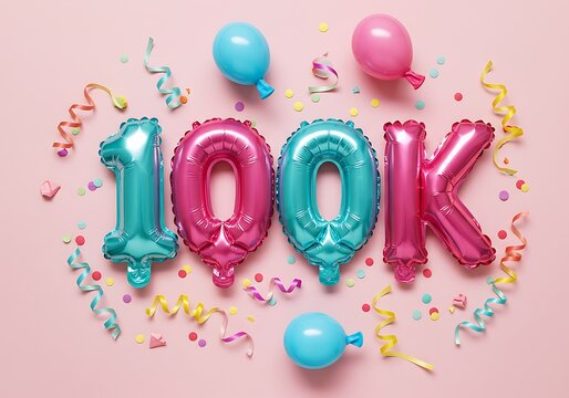 Shiny 100k balloons with confetti and streamers - Powered by Adobe