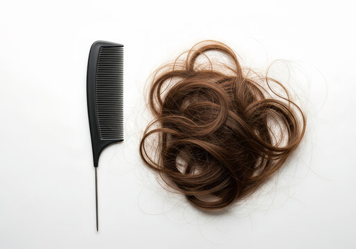 comb and hair on white background