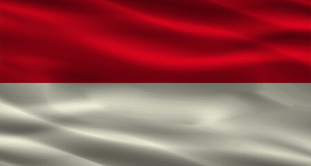 Indonesia flag with fabric texture. Realistic flag of Indonesia waving