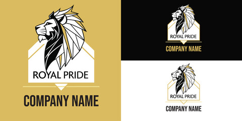 Obraz premium Vector art of a powerful lion with a regal crown and detailed mane embodies royal pride and leadership in this elegant logo