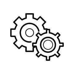 Two interlocking black outline gears isolated on white background