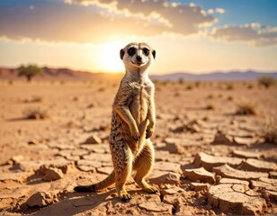 Meerkat in desert sunset (1)