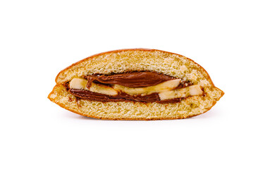 Delicious dessert with chocolate and banana filling in sweet bread