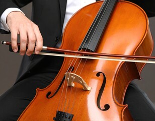 Cello player's hand and bow