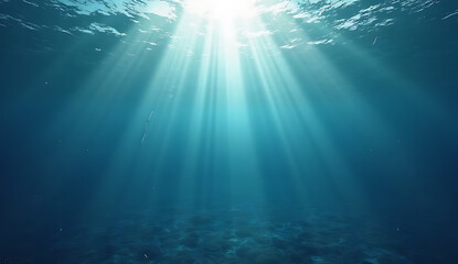 Fototapeta premium underwater, deep blue ocean, sunlight rays, serene, tranquil, peaceful, ethereal, dramatic lighting, cinematic, digital art, 4K and HD image