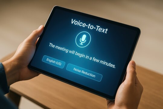 Voice-to-Text Interface on Tablet with Noise Reduction and Real-Time Captioning for Online Meetings
