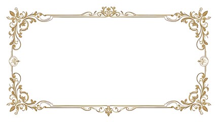 Ornate gold rectangular border with floral scrollwork and flourishes frame decorative