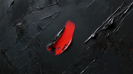 Abstract painting on canvas, mostly covered with thick black acrylic or oil paint, rough and textured surface