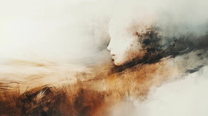 abstract illustration of human presence blending into a natural environment,