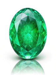 Fototapeta premium Oval emerald gemstone with high luster on white light background