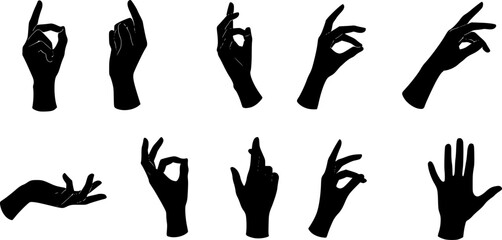 set of Elegant free hand gesture silhouette vector set. Black hand vector illustration design in different posture isolated on white background for logo, decoration, advertise, skin care, business, br