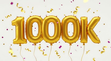 Gold 1000k balloons with confetti celebration