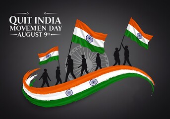 Quit india movement day celebration with flags