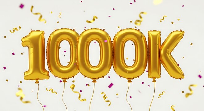Gold 1000k balloons with confetti celebration - Powered by Adobe