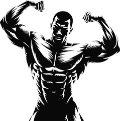 Muscular man flexing biceps bodybuilding fitness