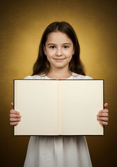 Girl presenting an open book with blank pages