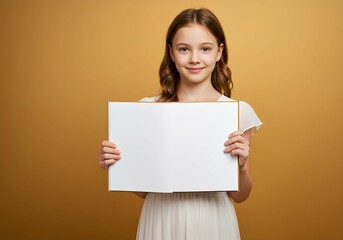 Girl presenting an open book with blank pages
